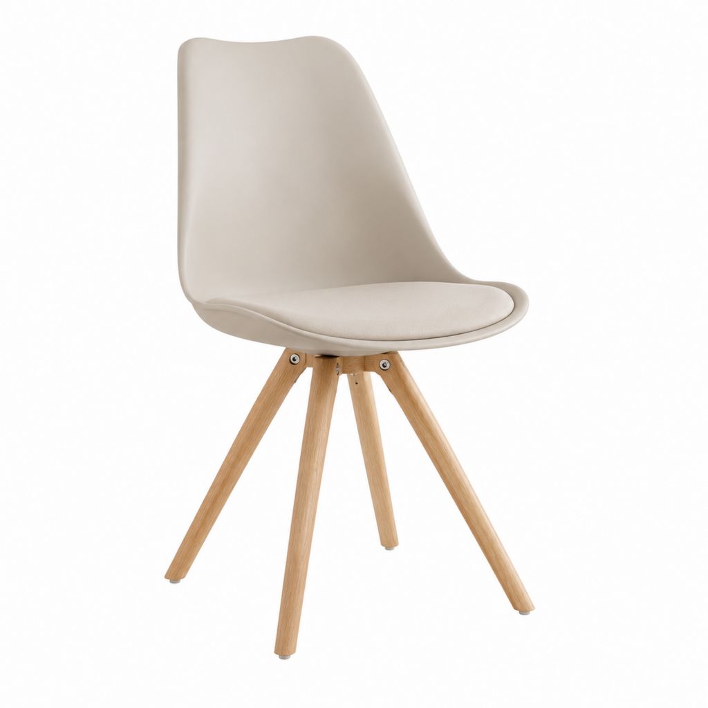 Esszimmerstuhl Beige mit PP-Sitzschale PU-Kunstleder und Buchenholzbeinen 46 x 54 x 82 cm
