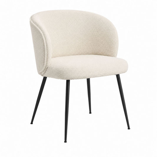 Esszimmerstuhl Creme Bouclé-Polyester mit Armlehnen und schwarzen Stahlbeinen 57 x 59 x 79 cm