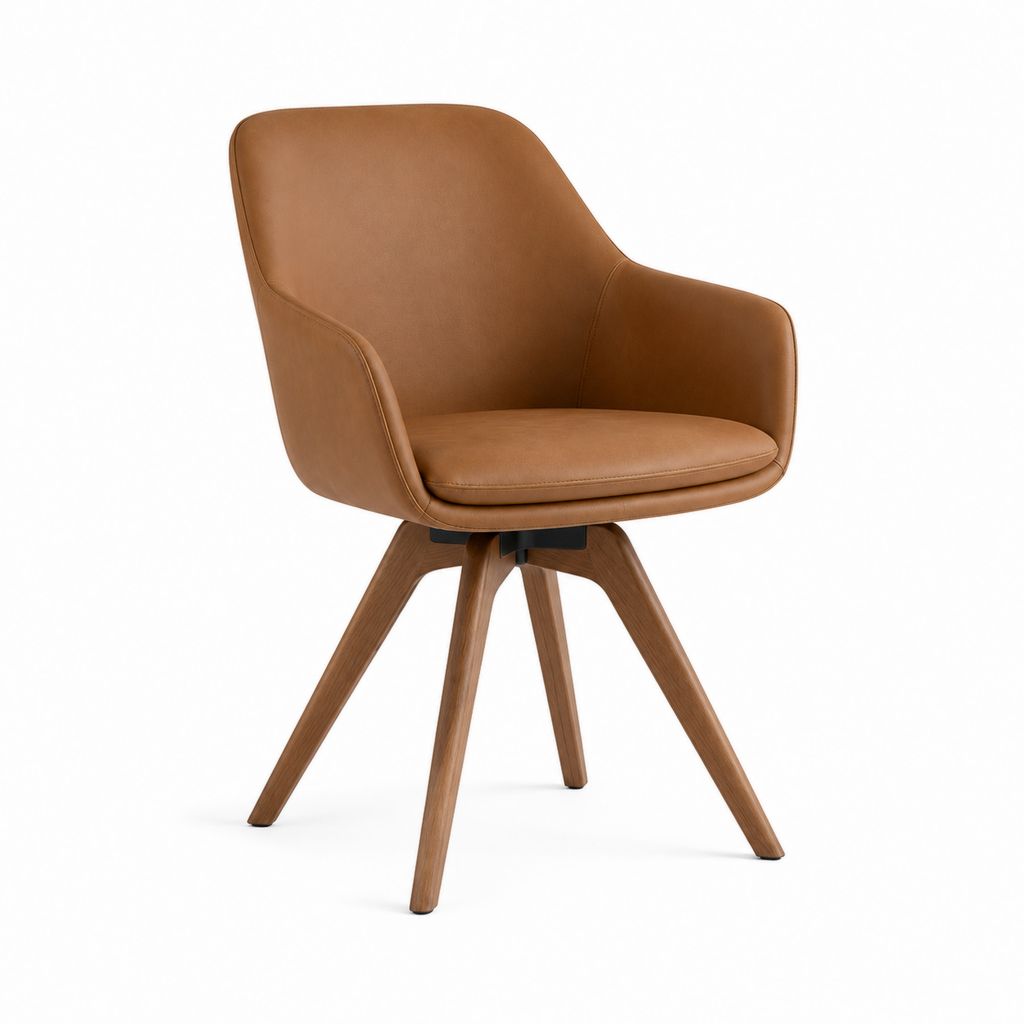 Esszimmerstuhl mit Armlehnen Cognac PU-Bezug Massivholzgestell 59 x 60 x 83 cm