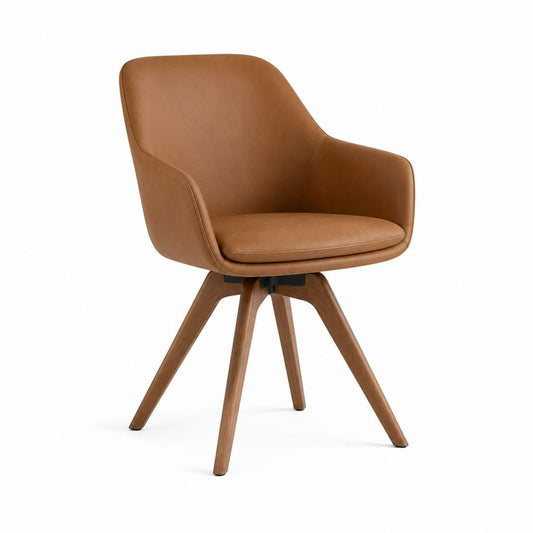Esszimmerstuhl mit Armlehnen Cognac PU-Bezug Massivholzgestell 59 x 60 x 83 cm