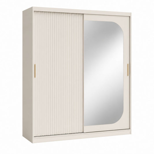 Schwebetürenschrank Cremeweiß aus Spanplatte mit Spiegel rechteckig 180 x 60 x 200 cm