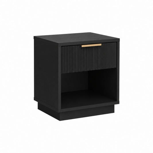 Nachttisch Schwarz MDF rechteckig mit Schublade und offenem Fach 50 x 40 x 55 cm
