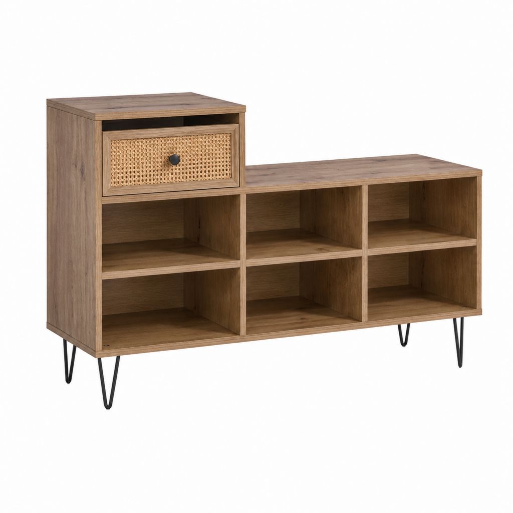 Schuhschrank mit Sitzfläche Braun Spanplatte Rattangeflecht Rechteckig 100 x 30 x 72 cm