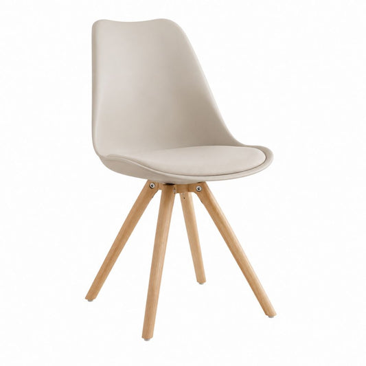 Esszimmerstuhl Beige mit PP-Sitzschale PU-Kunstleder und Buchenholzbeinen 46 x 54 x 82 cm