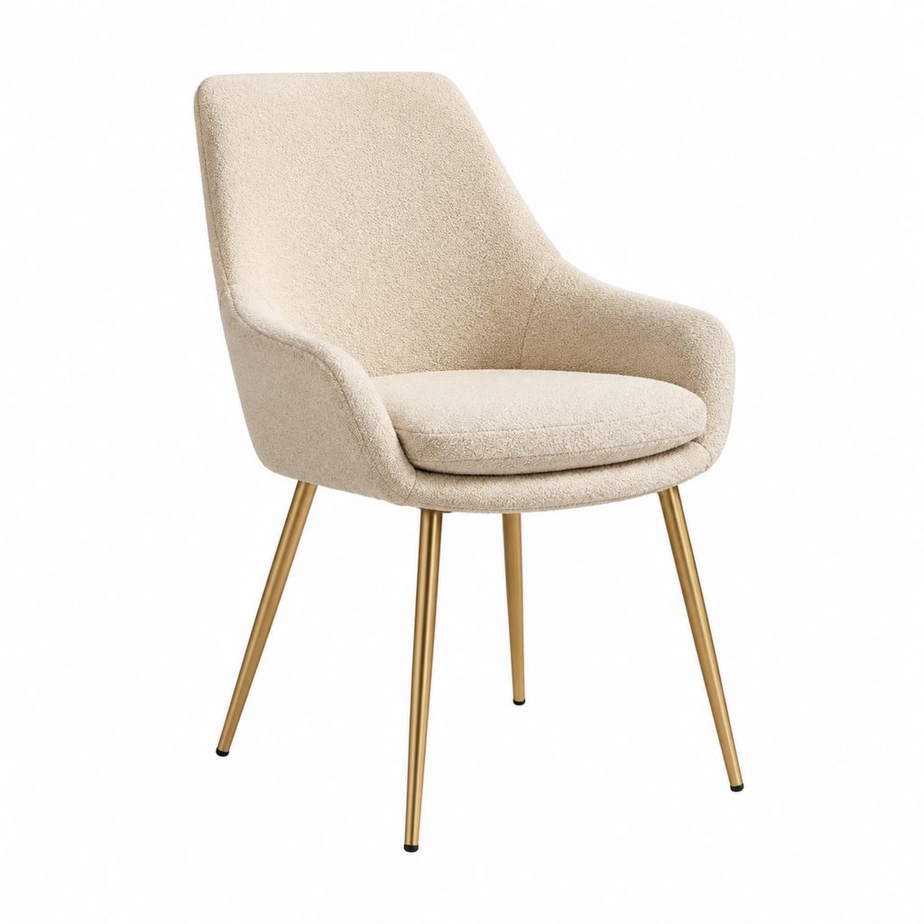 Esszimmerstuhl mit Armlehnen Creme Bouclé-Polyester Stahlgestell Gold 57 x 61 x 84 cm