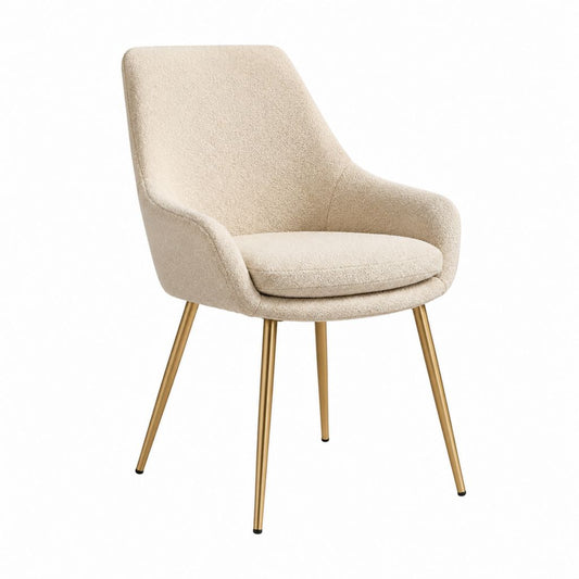Esszimmerstuhl mit Armlehnen Creme Bouclé-Polyester Stahlgestell Gold 57 x 61 x 84 cm
