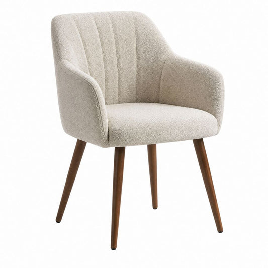 Esszimmerstuhl mit Armlehnen Creme Polyester Bouclé Walnussbraun 58 x 61 x 82 cm