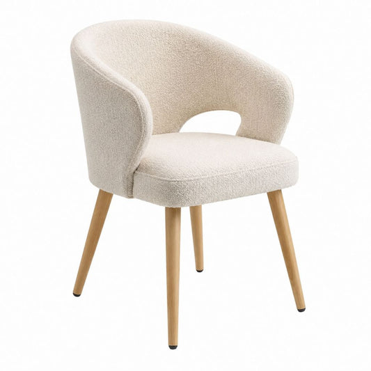 Esszimmerstuhl Creme Bouclé-Polyester mit Armlehnen und Massivholzbeinen 58 x 59 x 82 cm